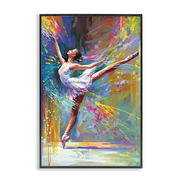 Stupell Industries Ballerina with Modern Splash by Leon Devenice Black Framed People Giclee Art Print 18 in. x 12 in.