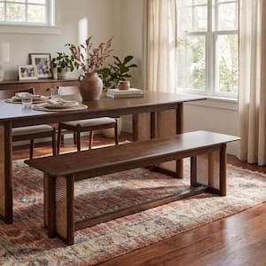 Rubeus 59.06 in. Walnut Wood Dining Bench with Plastic Rattan Weave