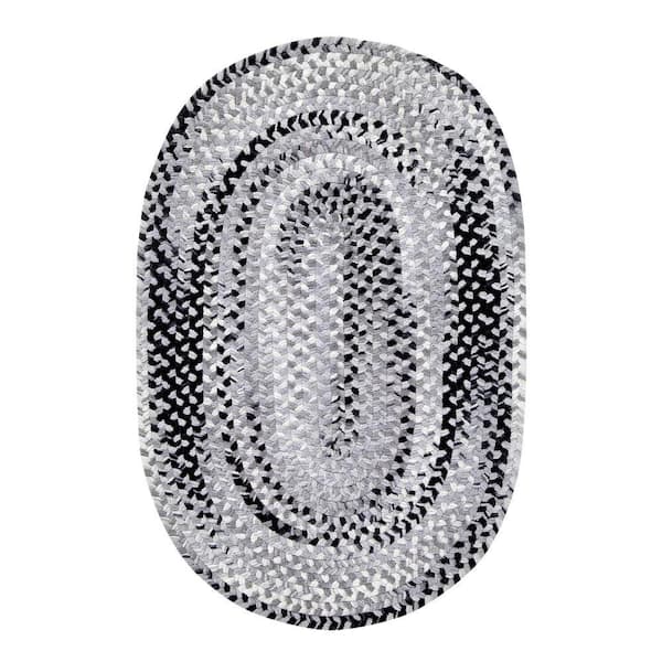 Ombre Briad Collection Black 96" x 120" Oval 100% Cotton Chenille Reversible Indoor Area Rug