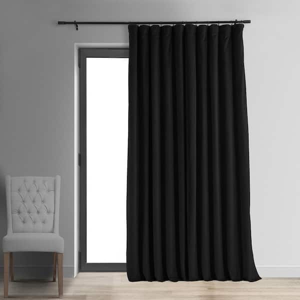Black Extra Wide Velvet Rod Pocket Blackout Curtain - 100 in. W x 120 in. L (1 Panel)