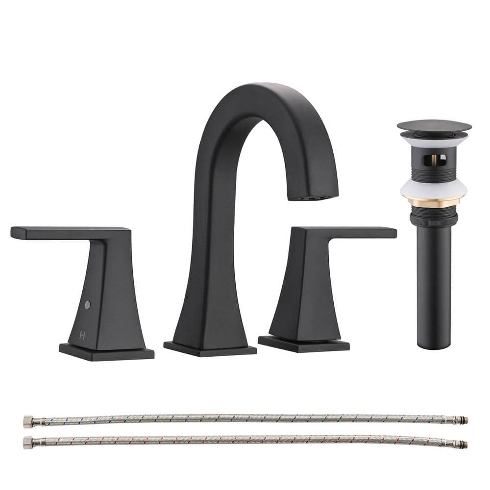 Matte Black Double Handle Widespread Bathroom Faucet Set