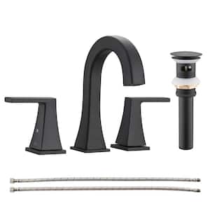 8 in. Widespread Double Handles Bathroom Faucet with Drain Kit Included in Matte Black