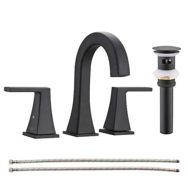 YASINU 8 in. Widespread Double Handles Bathroom Faucet with Drain Kit Included in Matte Black