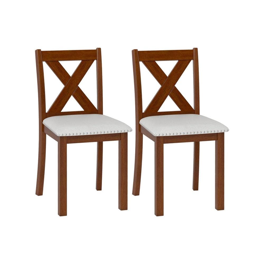 Wooden Dining Chair Set of 2 with Padded Seat and Curved Back-Beige