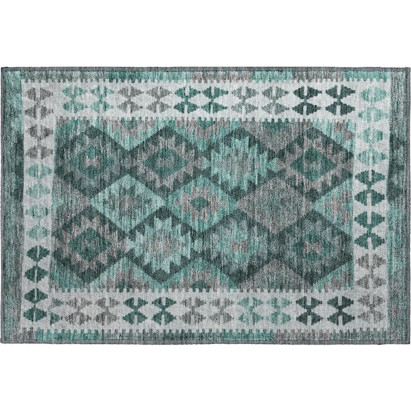 Mayfield Premium Machine Washable Abstract AMF1915 Seafoam 2 ft. x 3 ft. Accent Rug