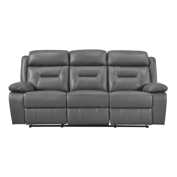 Emillia 87 in. W Pillow Top Arm Leather Rectangle Manual Double Reclining Sofa in. Dark Gray