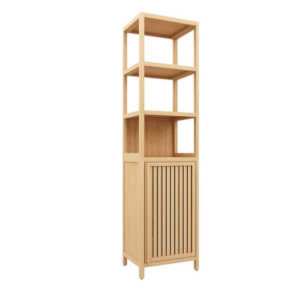 Tatayosi 16.54 in. W x 12.99 in. D x 64.76 in. H Storage Tall Brown Slim Cabinet, Freestanding Linen Tower Cabinet