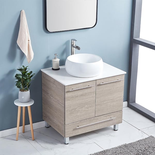 Joyous 24 in. W x 18 in. D x 22.5 in. H Floating Bath Vanity in White with White Porcelain Top