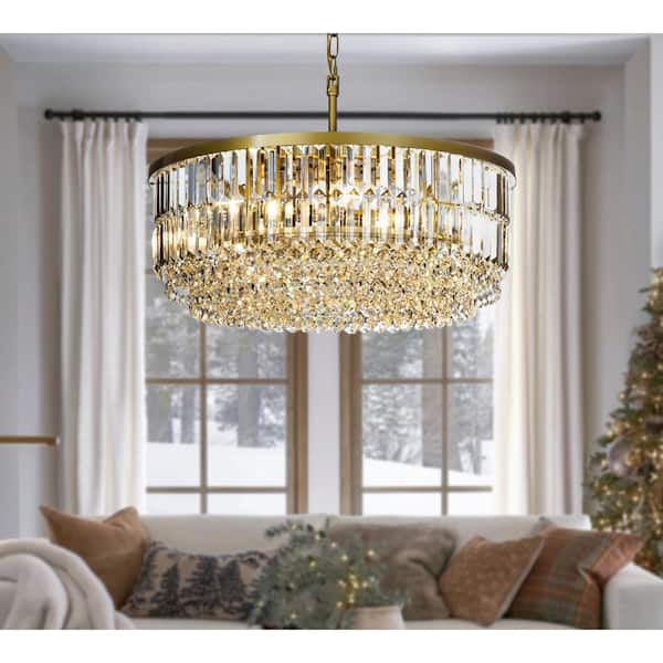 ALOA DECOR 5 Lights 24" Modern Glam Soft Gold Round Chandelier With Clear Crystal