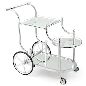 Clear Dinning Serving Rolling Cart with Glass Shelves