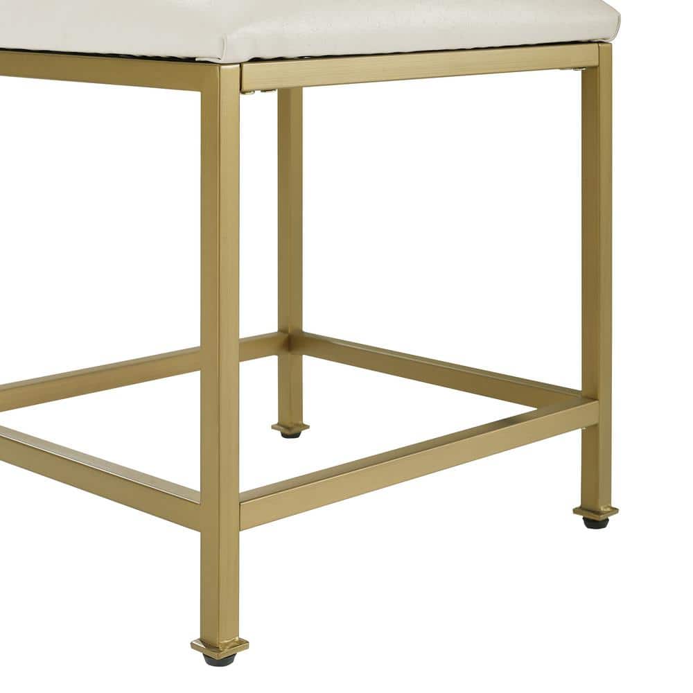 White and Gold Modern Vanity Stool with Plush Seat