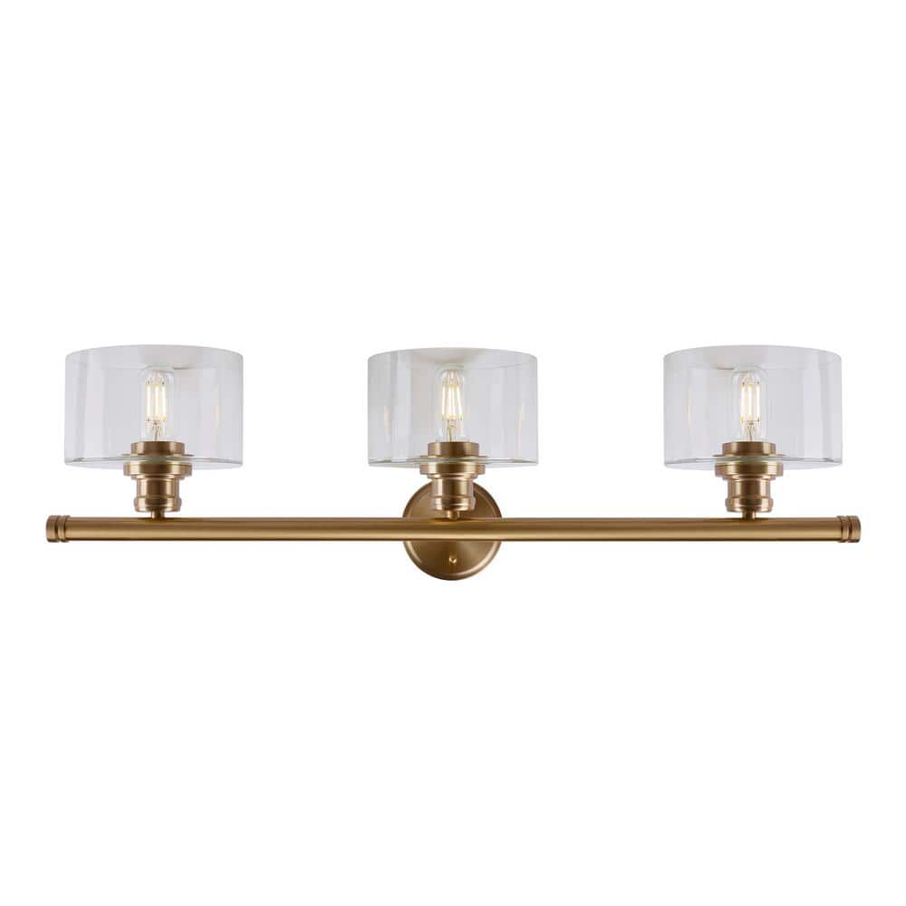 Zane Soft Gold 3-Light Vanity with Oversized Clear Glass Shades