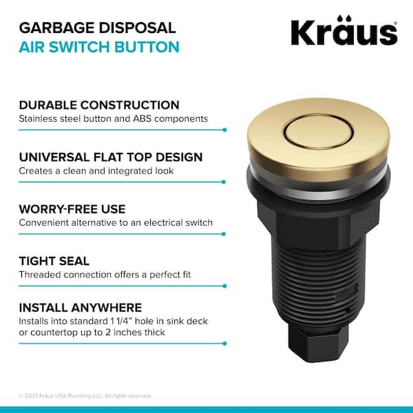 Flat-Top Garbage Disposal Air Switch Button in Brushed Brass