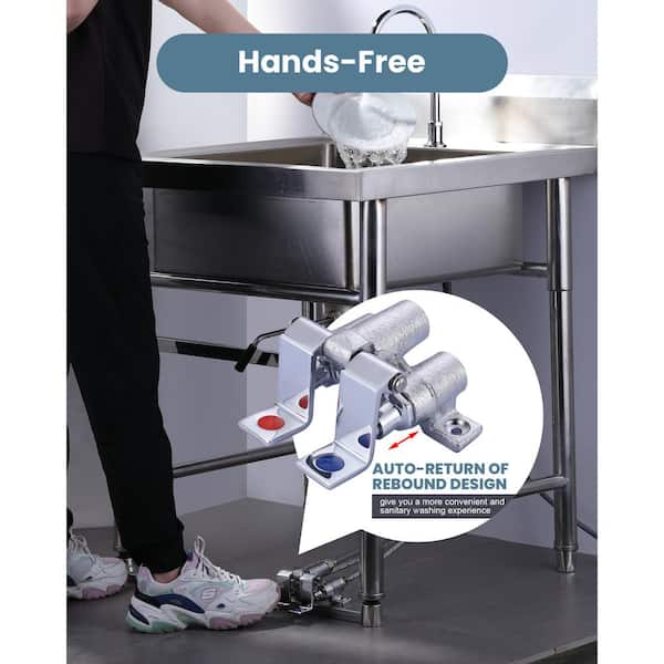 Dual Foot Pedal Faucet Double Handle Deck Mounted Bathroom Faucet with Pedal Valve and Supply Lines in Polished Chrome