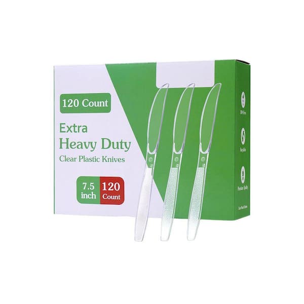 Clear White Extra Heavy Duty Disposable Plastic Knives Bulk Heat Resistant Solid Sturdy 120 Per Case