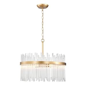 Elsa 5-Light Shiny Bronze Clear Glass Bars Drum Chandelier for Bedroom with No Bulbs Included
