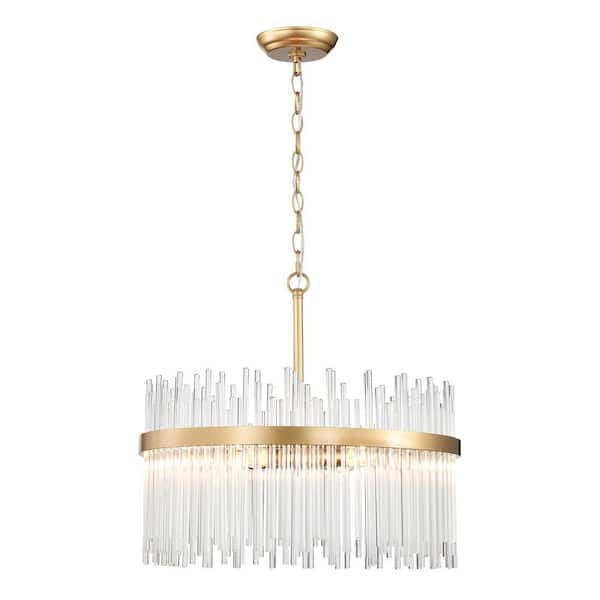 Jojospring Elsa 5-Light Shiny Bronze Clear Glass Bars Drum Chandelier ...