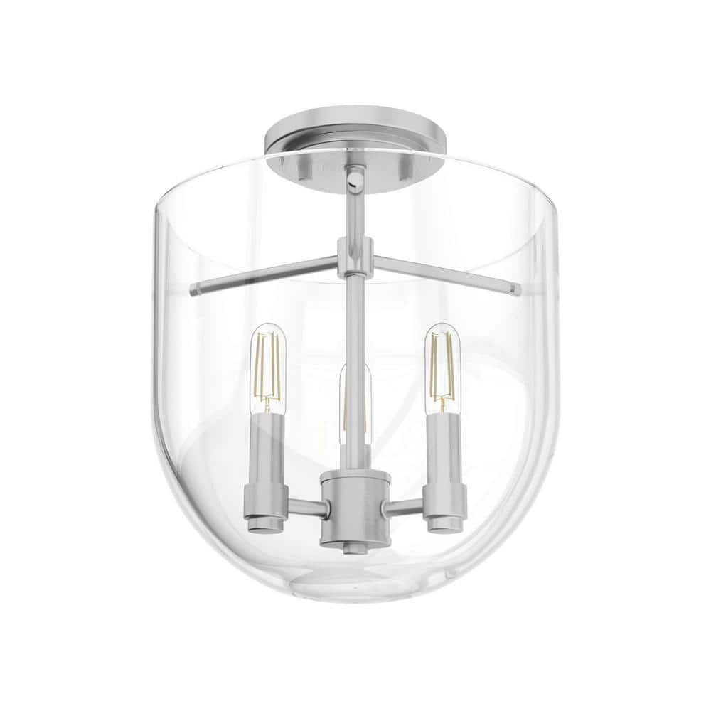Sacha 11" Brushed Nickel and Glass Semi-Flush Mount Light