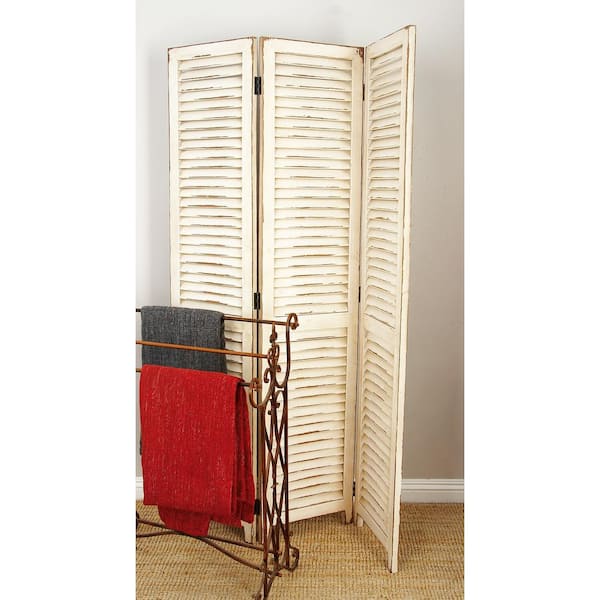 Litton Lane 6 ft. Cream 3 Panel Hinged Foldable Partition Room Divider Screen with Horizontal Slats