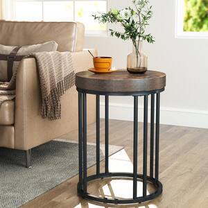 Eric 23.6in.H*17.7in.W*17.7in.D Vintage Brown Wood End Table, Round Side Table, Accent Table Patio Table Nightstand