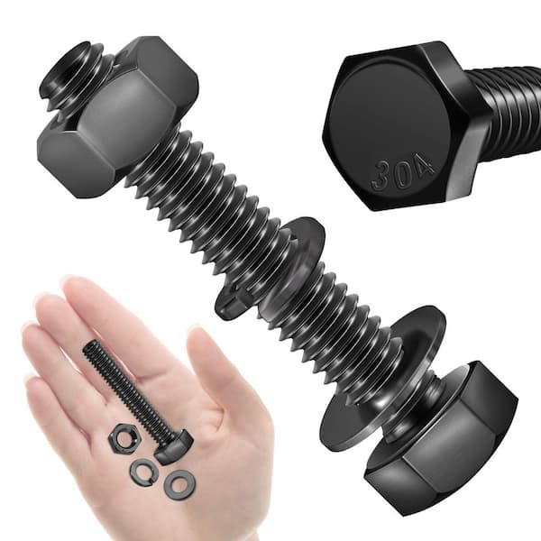 1/4 in.-20 x 1-3/4 in. Black Oxide Stainless Steel Hex Bolt with Nut, Washer and Lock Washer (10-Pack)