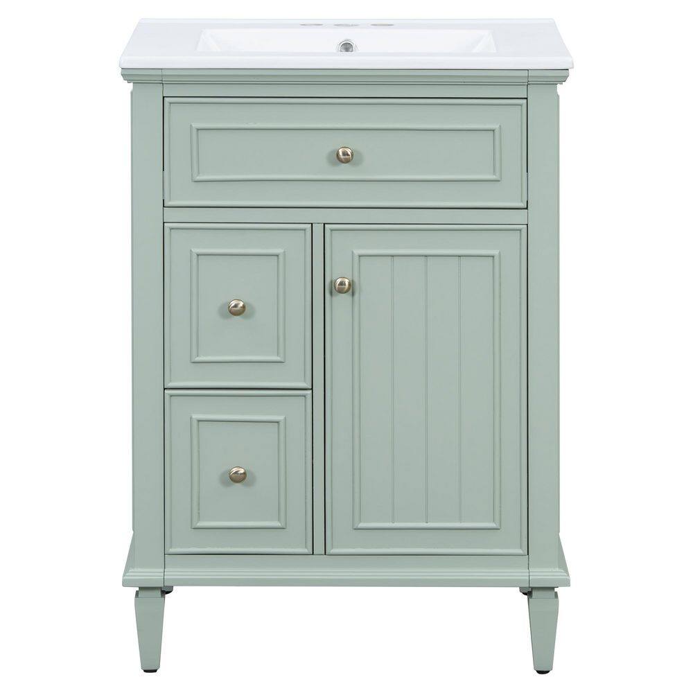 24 in. Single Sink Freestanding Green Bath Vanity with White Ceramic Top, Flip Drawer, Adjustable Shelf price history on PriceWatchPro