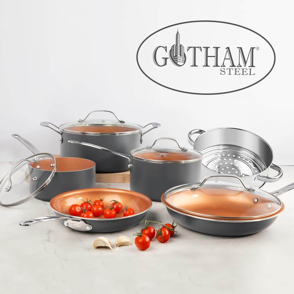 10-Piece Gray Nonstick Aluminum Cookware Set with Stainless Steel Handles