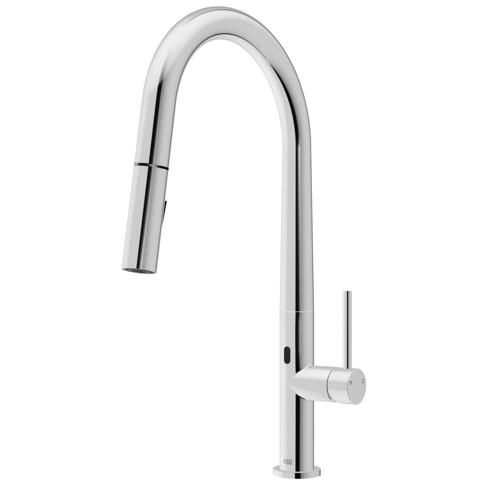 VIGO Greenwich Single-Handle Pull-Down Sprayer Kitchen Faucet with Touchless Sensor in Chrome, Grey -  VG02029CHS
