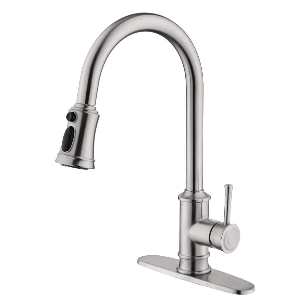 Brushed Nickel High Arc Single Handle Pull Out Kitchen Faucet