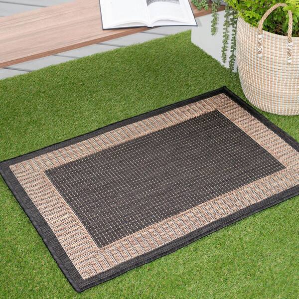 Eco Striped Border Gold 2 ft. x 3 ft. Indoor/Outdoor Area Rug