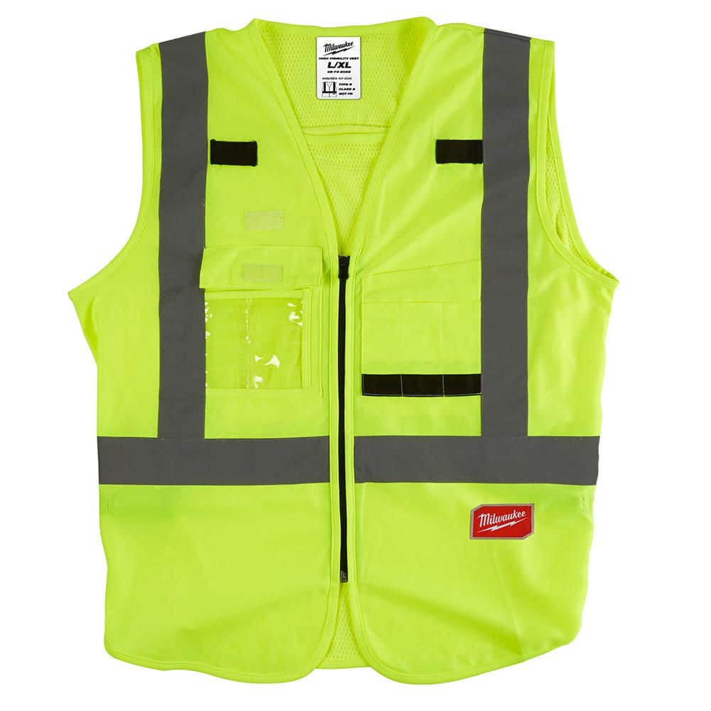 Milwaukee Large/X-Large Yellow Class High Visibility Safety Vest with 10- Pockets (2-Pack) 48-73-5022P The Home Depot