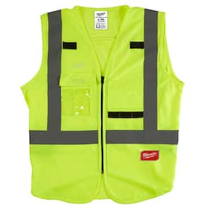 Large/X-Large Yellow Class 2 High Visibility Safety Vest with 10-Pockets (2-Pack)