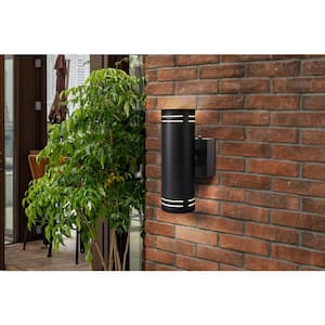 Up and Down 2-Light Black LED Outdoor Wall Lantern Sconce Dusk to Dawn and 3 CCT Selectable (3000K, 4000K, 5000K) 1-Pack