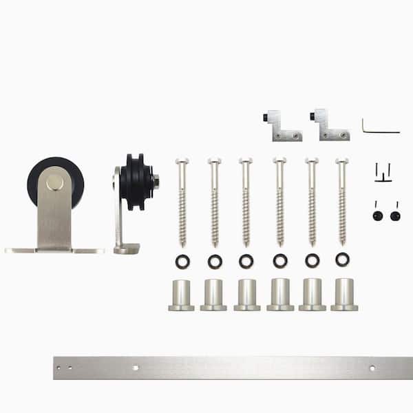HOMACER 7.5 ft./90 in. Brushed Nickel Non-Bypass Sliding Barn Door Hardware Kit T-Shape Design Roller for Single Door
