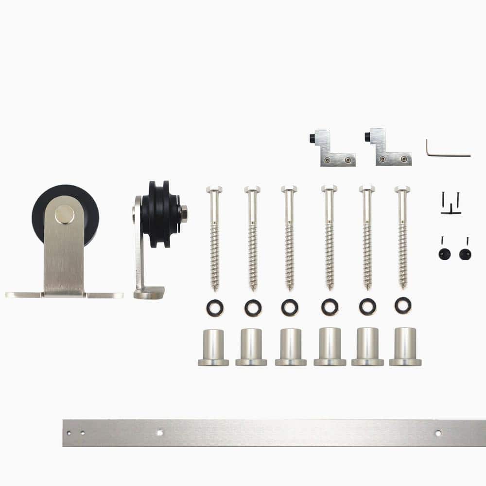 8 ft./96 in. Brushed Nickel Non-Bypass Sliding Barn Door Hardware Kit T-Shape Design Roller for Single Door price history on PriceWatchPro