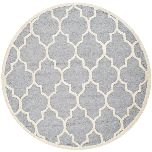 SAFAVIEH Cambridge Silver/Ivory 10 ft. x 10 ft. Round Geometric Trellis Border Area Rug