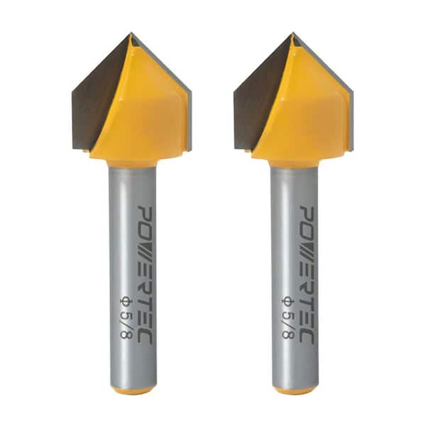 90° V-Groove Tungsten Carbide Router Bit, 5/8 in. Cutting Diameter, 1/4 in. Shank, 5/8 in. Depth (2-Pack)