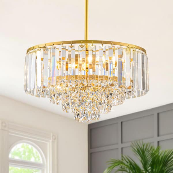 Modern Gold Crystal Pendant Chandelier for Kitchen Island and Dining Room, 3-Light Stylish Ceiling Light Fixture
