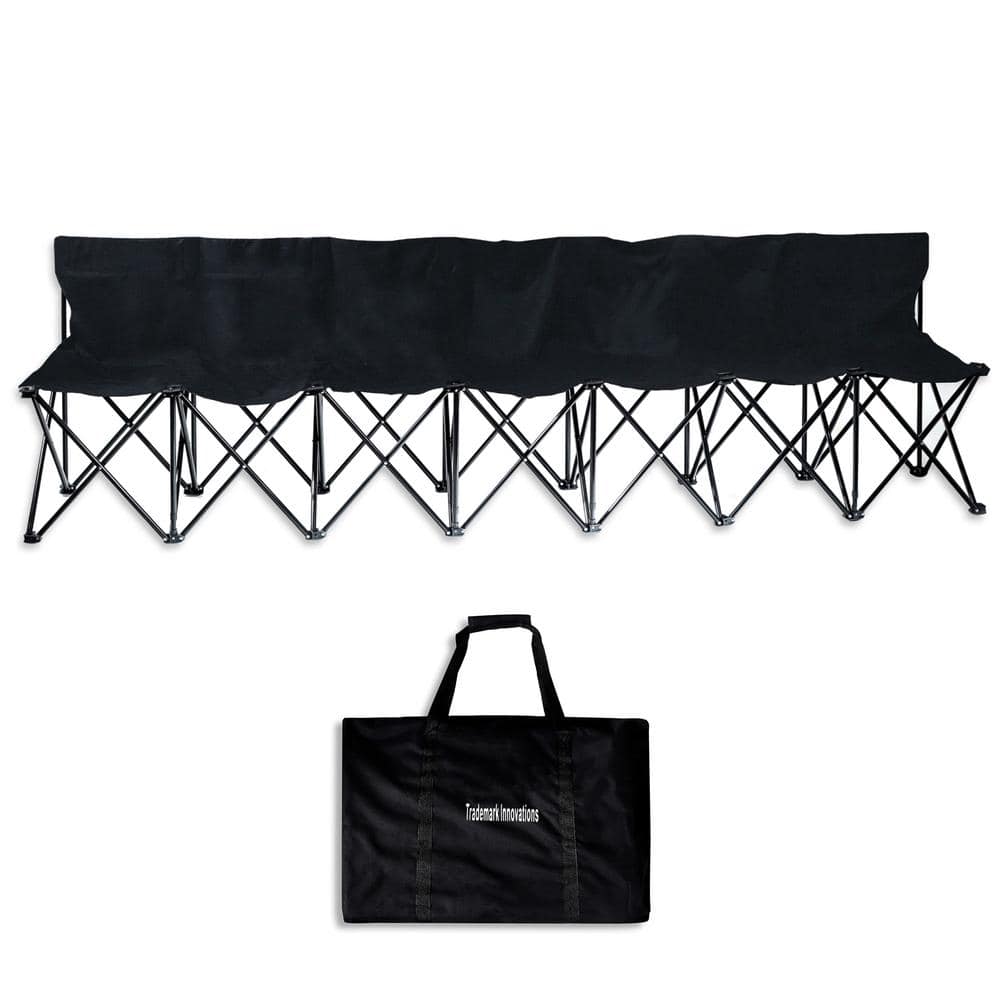 Black Portable 7-Seater Steel Frame Folding Bench with Back
