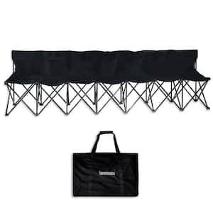 Portable 7-Seater Folding Team Sports Sideline Bench with Back (Black)