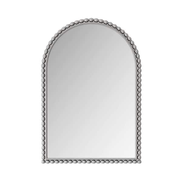 24 in. W x 36 in. H Arched Iron Framed Wall Bathroom Vanity Mirror in Silver