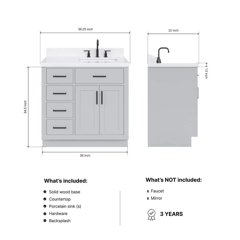 Hepburn 36" Gray Hardwood Freestanding Single Vanity Set
