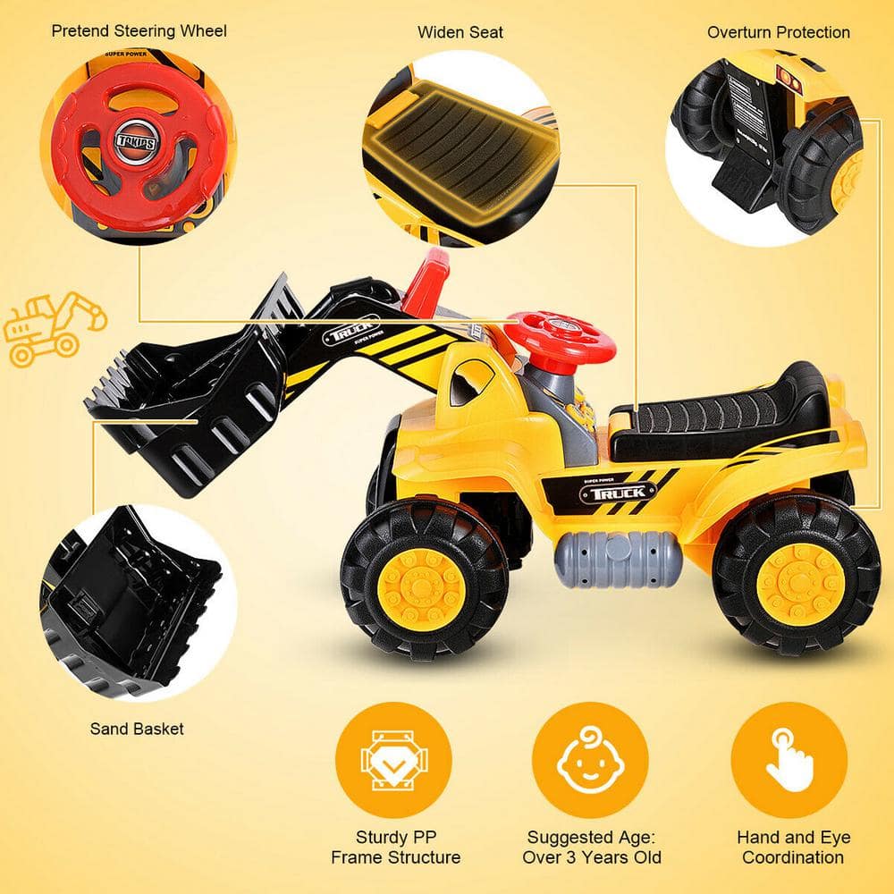 Yellow Plastic Kids Ride-On Excavator Truck with Storage