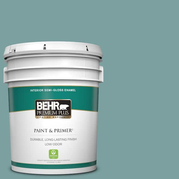 BEHR PREMIUM PLUS 5 gal. #S440-4 Tower Bridge Semi-Gloss Enamel Low Odor Interior Paint & Primer