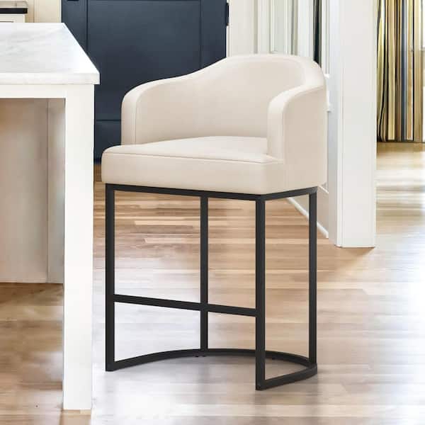 Crystal 26 in. Ivory Faux Leather Upholstered Counter Stool Kitchen Isl and Bar Stool with Metal Frame