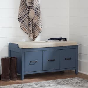 Whitford Steel Blue Wood Entryway Bench with Cushion and Concealed Storage (38 in. W x 19 in. H)