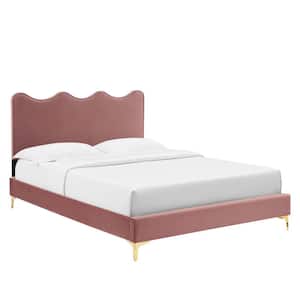 Current Performance Velvet Twin Platform Bed in Dusty Rose with Gold Legs