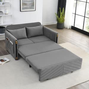 73 in. W Gray Polyester Full Size Convertible 2-Seat Sleeper Sofa Bed Adjustable Loveseat Couch with Adjustable Backrest