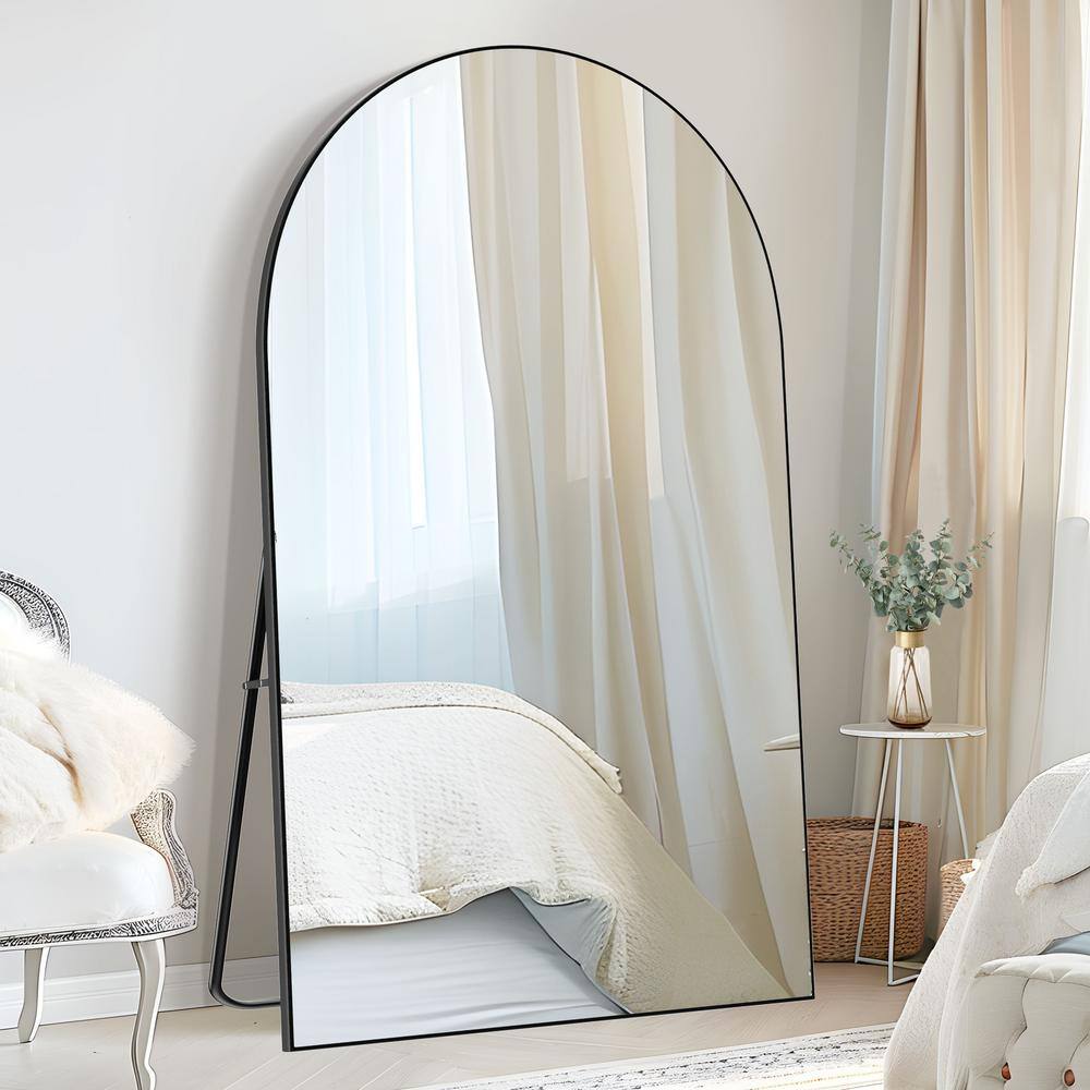 39 in. W x 67 in. H Wood Frame Arched Floor Mirror, Bedroom Living Room Wal