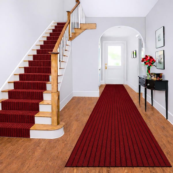 Non-Slip Hallway Runner Rug by The Foot Utility Mat For Home/Office Deep Red Wide-Ribbed, 2.6 ft. x 24 ft.